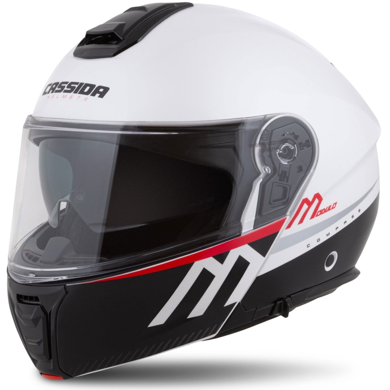 Kask Motocyklowy Cassida Modulo 2.1 Compass Flip Up Perłowo Biało-Czarno-Czerwono-Srebrny