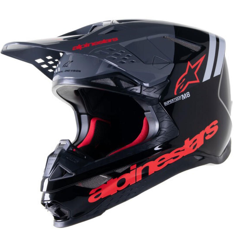 Kask motocrossowy Alpinestars Supertech S-M8 Radium 2 w kolorze czarno-szaro-czerwonym