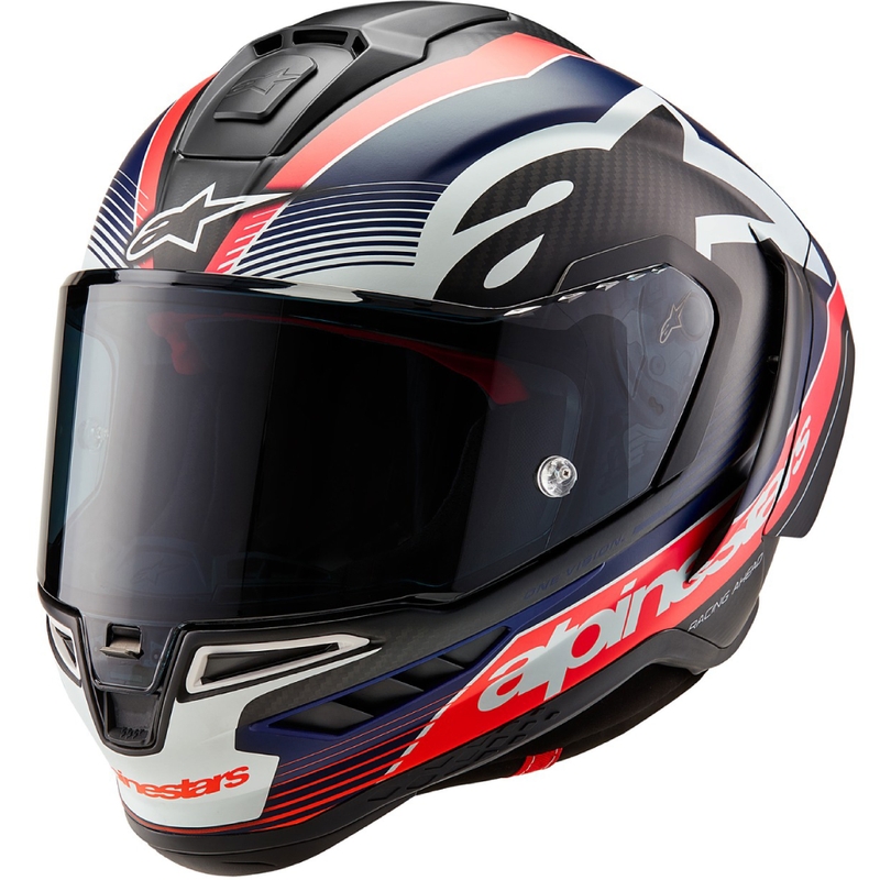 Kask motocyklowy integralny Alpinestars Supertech R-10 Team carbon fluo czerwono-niebiesko-biały mat