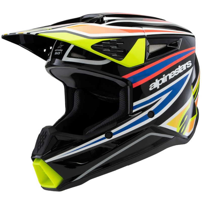 Kask motocrossowy dla dzieci Alpinestars S-M3 WURX czarno-fluo-żółto-niebiesko-czerwony
