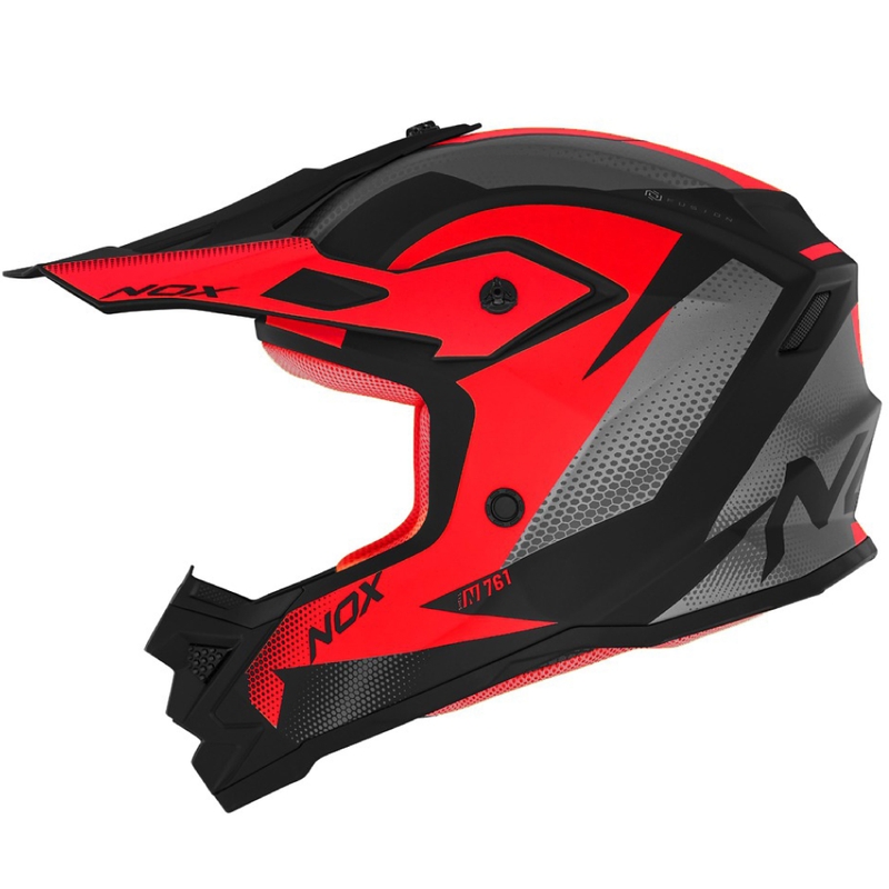 Dziecięcy kask motocrossowy NOX N761 MX fluo czerwono-czarno-szary