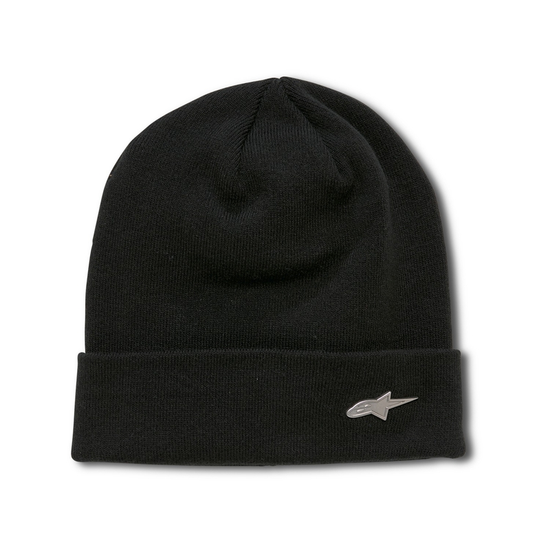 Czarna czapka Alpinestars z metalowym logo i mankietami