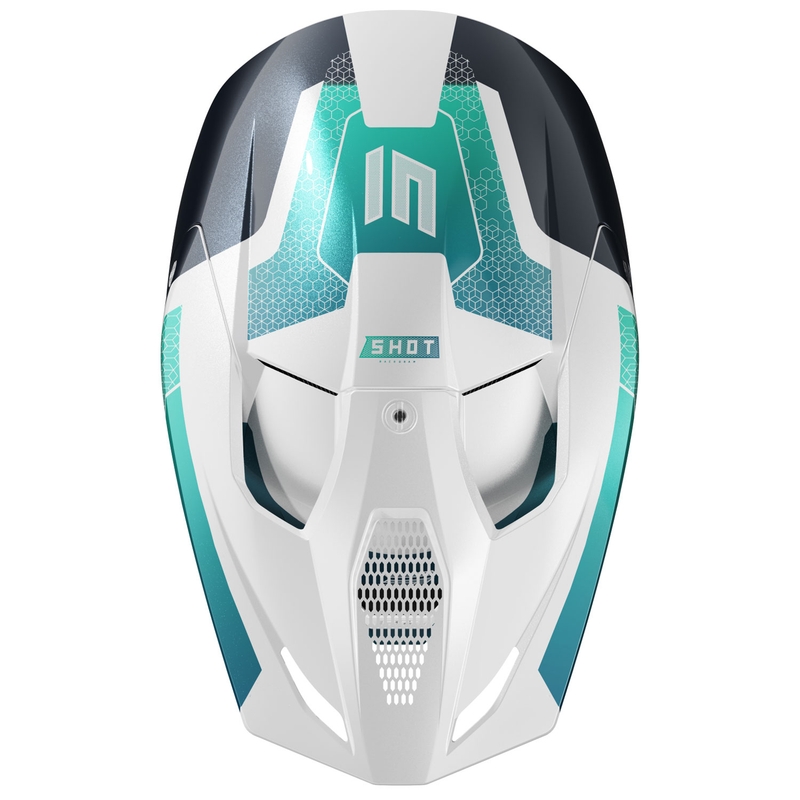 Kask motocrossowy Shot Race Phaser perłowo-czarno-turkusowo-biały