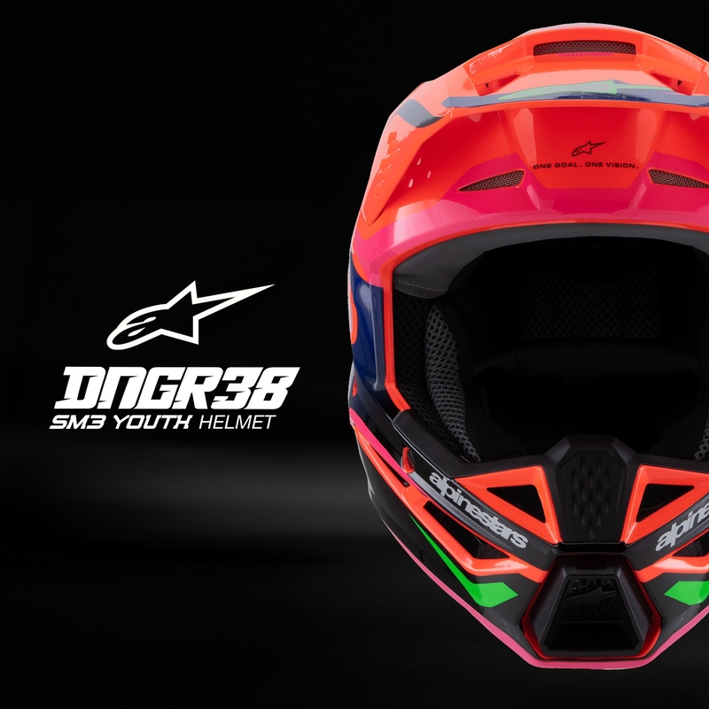 Dziecięcy kask motocrossowy Alpinestars S-M3 HAIDEN DEEGAN fluo pomarańczowo-fioletowo-różowo-zielony