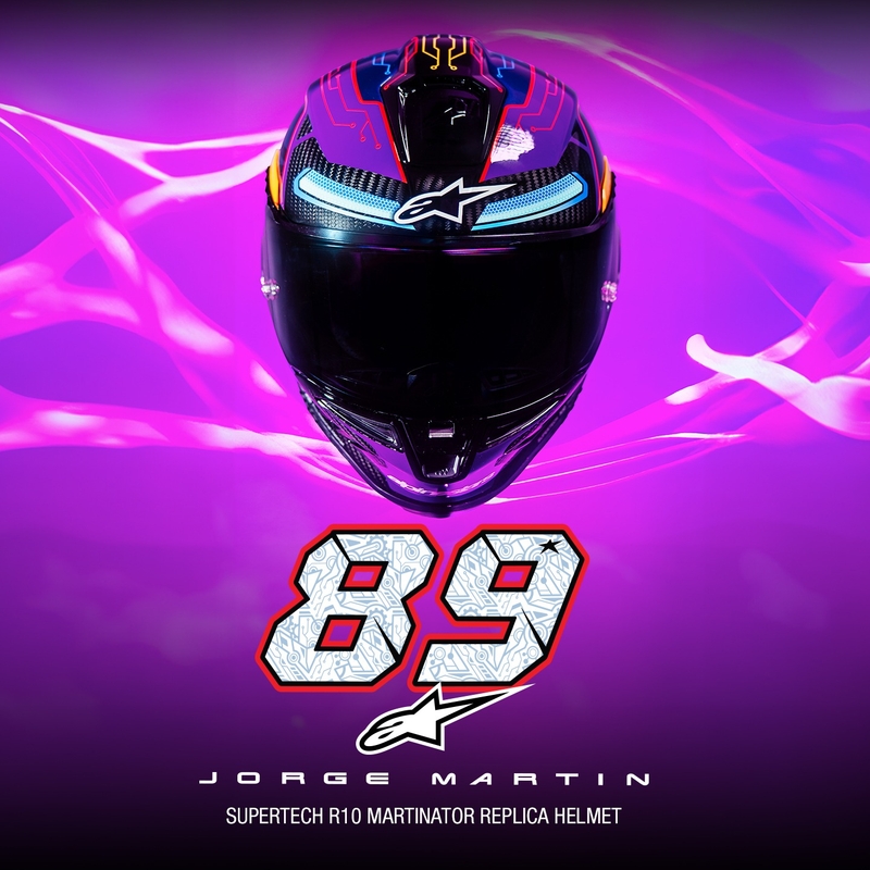 Kask motocyklowy integralny Alpinestars Supertech R-10 Limited Edition Martinator Jorge Martin Niebiesko-fioletowo-czerwono-żółty
