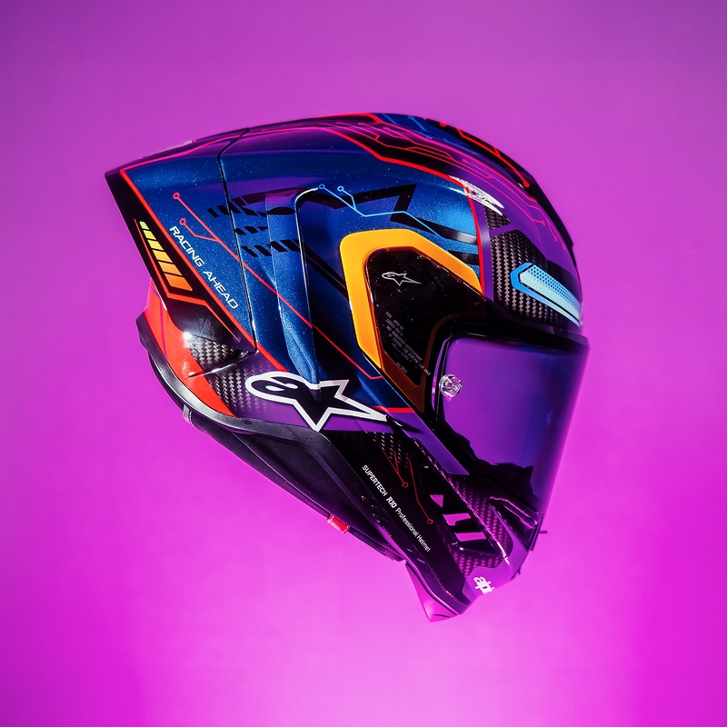 Kask motocyklowy integralny Alpinestars Supertech R-10 Limited Edition Martinator Jorge Martin Niebiesko-fioletowo-czerwono-żółty
