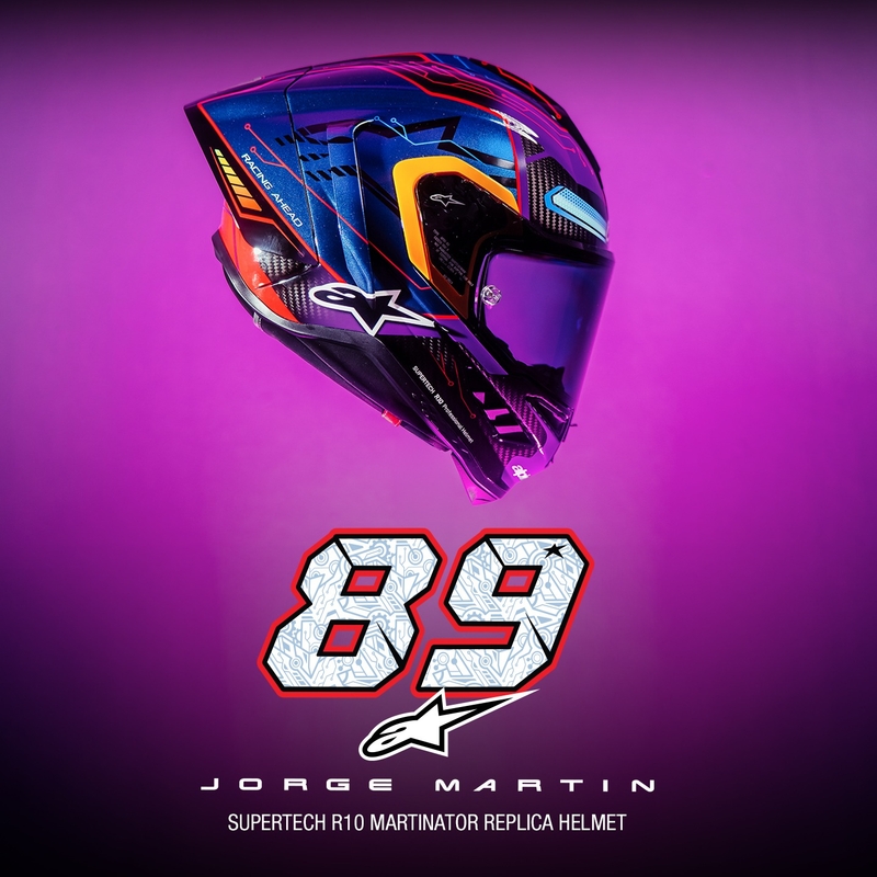 Kask motocyklowy integralny Alpinestars Supertech R-10 Limited Edition Martinator Jorge Martin Niebiesko-fioletowo-czerwono-żółty