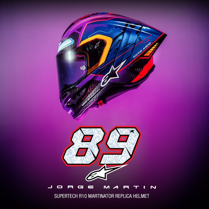 Kask motocyklowy integralny Alpinestars Supertech R-10 Limited Edition Martinator Jorge Martin Niebiesko-fioletowo-czerwono-żółty