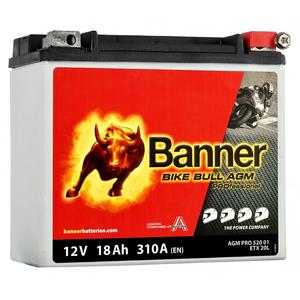 Bezobsługowy akumulator motocyklowy Banner Bike Bull AGM PRO 520 01/BETX20L - ETX20L 12V, 18Ah, 310A