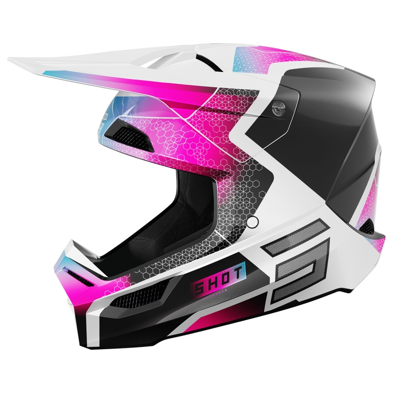 Dziecięcy kask motocrossowy Shot Furious Phaser w kolorze czarno-niebiesko-różowym
