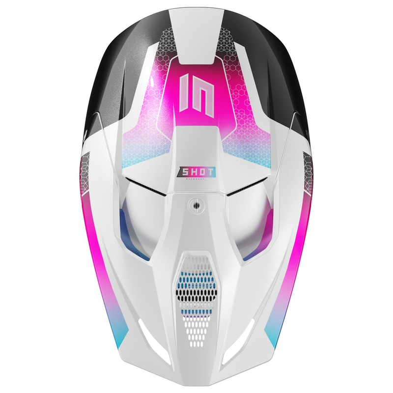 Dziecięcy kask motocrossowy Shot Furious Phaser w kolorze czarno-niebiesko-różowym