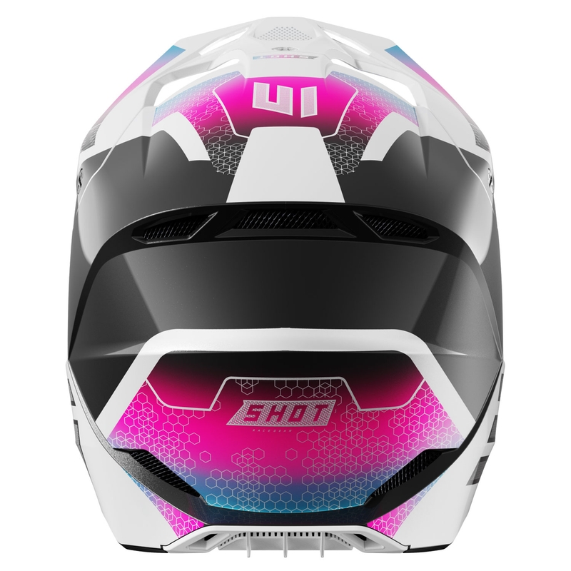 Dziecięcy kask motocrossowy Shot Furious Phaser w kolorze czarno-niebiesko-różowym