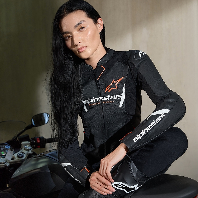 Damska skórzana kurtka motocyklowa Alpinestars Stella Faster 3 w kolorze czarno-biało-fluoczerwonym