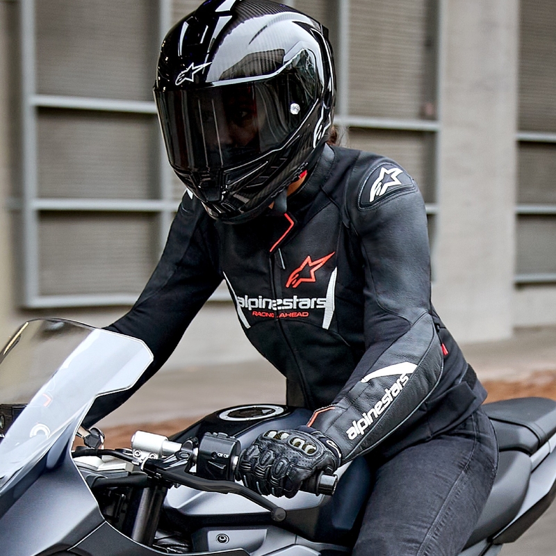 Damska skórzana kurtka motocyklowa Alpinestars Stella Faster 3 w kolorze czarno-biało-fluoczerwonym