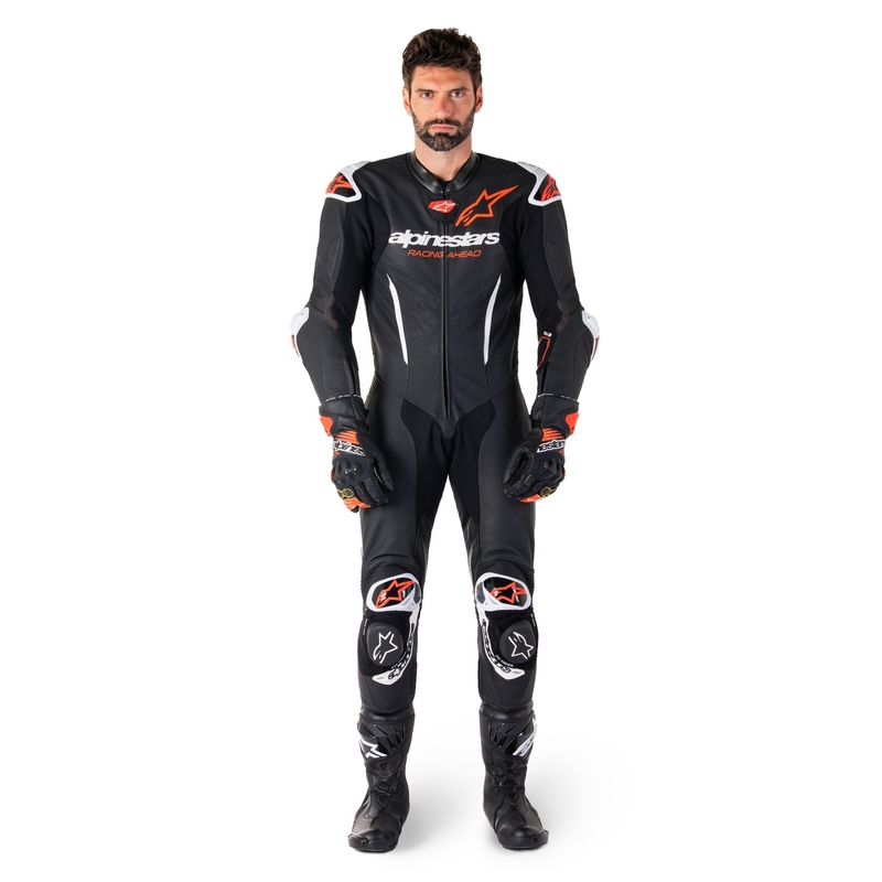 Alpinestars GP-R7 Jednoczęściowy skórzany kombinezon motocyklowy zgodny z technologią Tech-Air czarno-biało-fluo czerwony