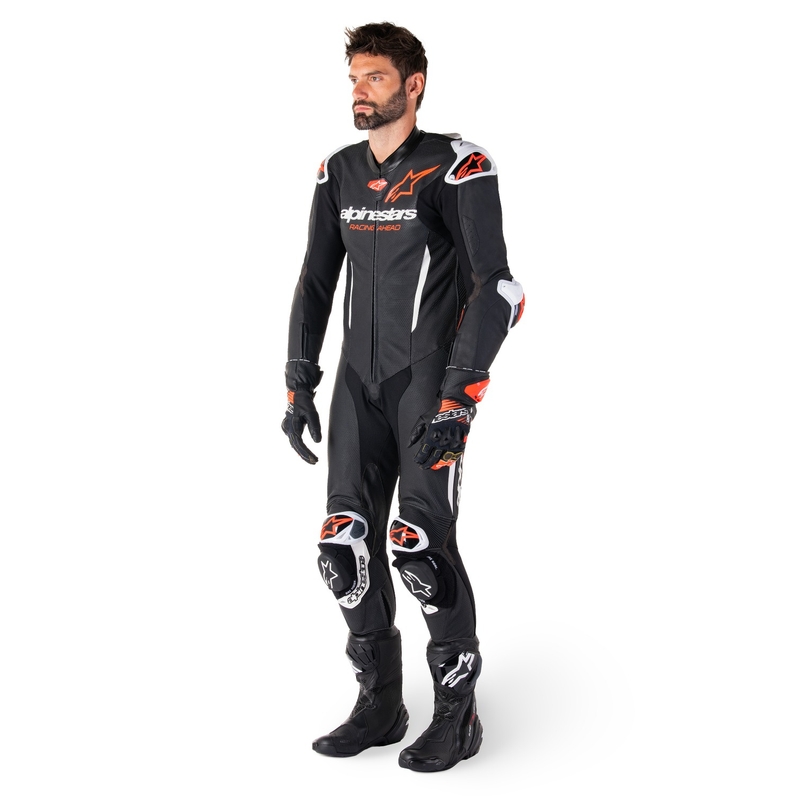 Alpinestars GP-R7 Jednoczęściowy skórzany kombinezon motocyklowy zgodny z technologią Tech-Air czarno-biało-fluo czerwony