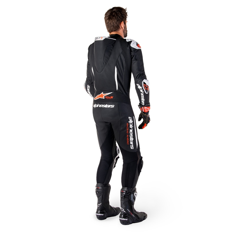Alpinestars GP-R7 Jednoczęściowy skórzany kombinezon motocyklowy zgodny z technologią Tech-Air czarno-biało-fluo czerwony