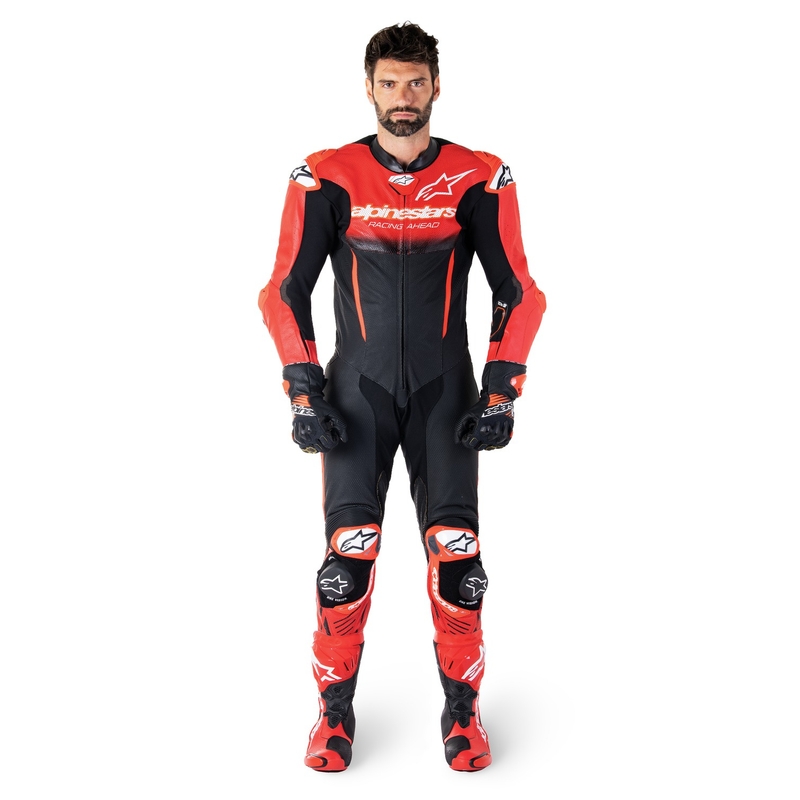 Czarno-czerwony jednoczęściowy kombinezon skórzany Alpinestars GP-R7 zgodny z technologią Tech-Air