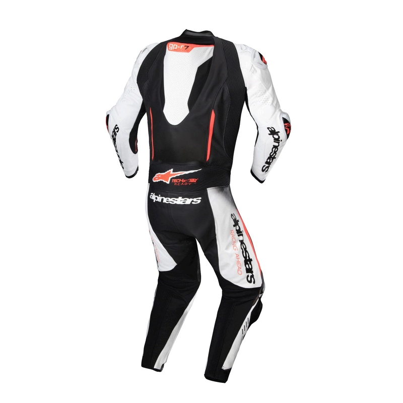 Kombinezon jednoczęściowy skórzany Alpinestars GP-R7 zgodny z technologią Tech-Air biało-czarno-fluoczerwony