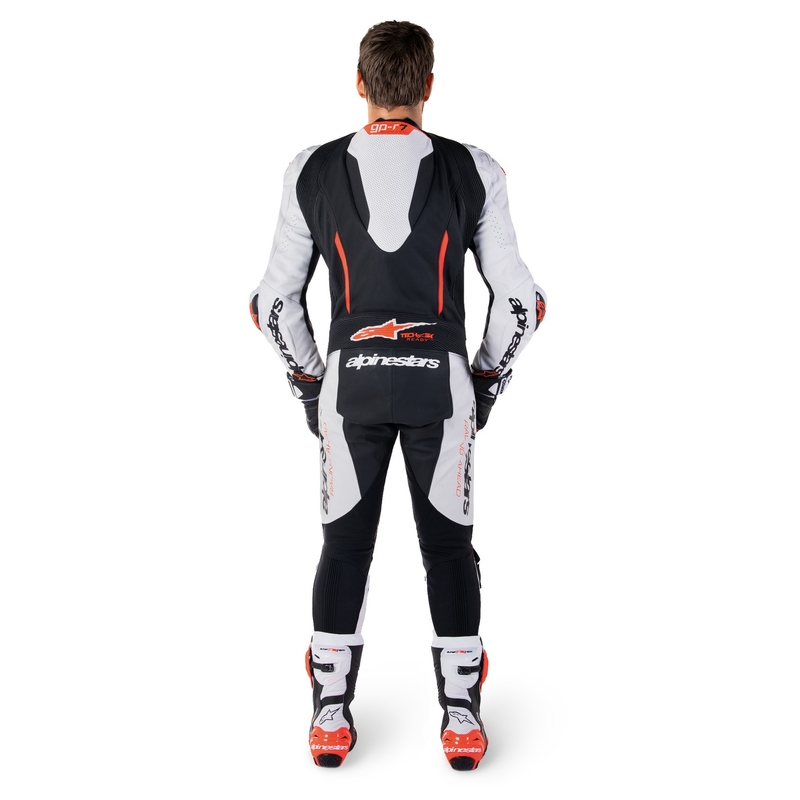 Kombinezon jednoczęściowy skórzany Alpinestars GP-R7 zgodny z technologią Tech-Air biało-czarno-fluoczerwony