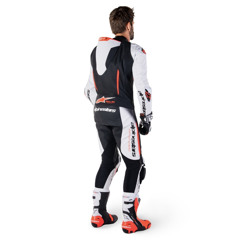 Kombinezon jednoczęściowy skórzany Alpinestars GP-R7 zgodny z technologią Tech-Air biało-czarno-fluoczerwony