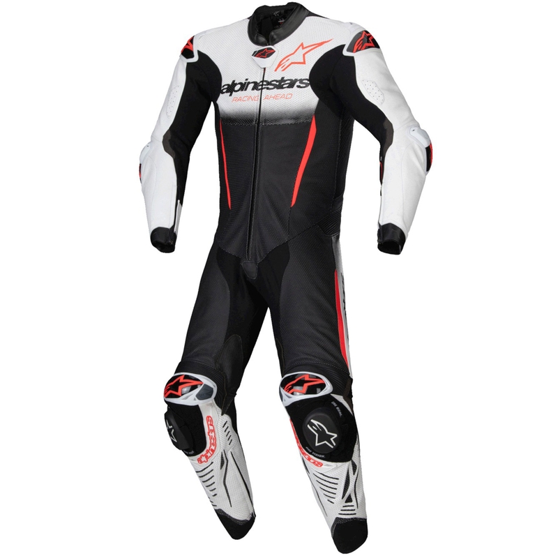 Kombinezon jednoczęściowy skórzany Alpinestars GP-R7 zgodny z technologią Tech-Air biało-czarno-fluoczerwony