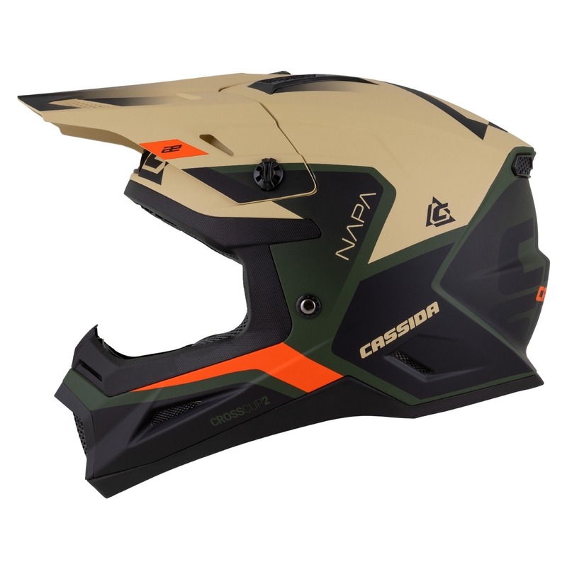Kask motocyklowy motocross Cassida Cross Cup 2 Napa matowy piaskowo-zielono-pomarańczowo-czarny