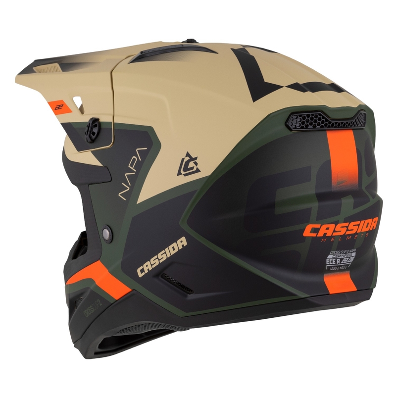 Kask motocyklowy motocross Cassida Cross Cup 2 Napa matowy piaskowo-zielono-pomarańczowo-czarny