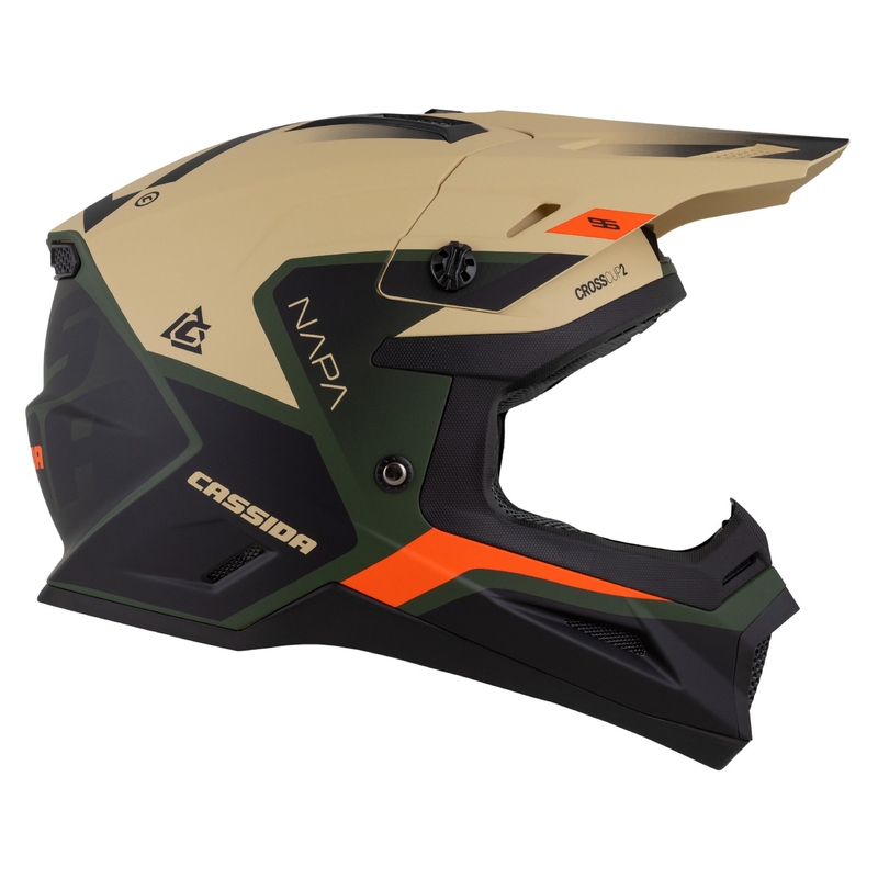 Kask motocyklowy motocross Cassida Cross Cup 2 Napa matowy piaskowo-zielono-pomarańczowo-czarny