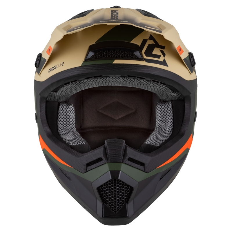 Kask motocyklowy motocross Cassida Cross Cup 2 Napa matowy piaskowo-zielono-pomarańczowo-czarny