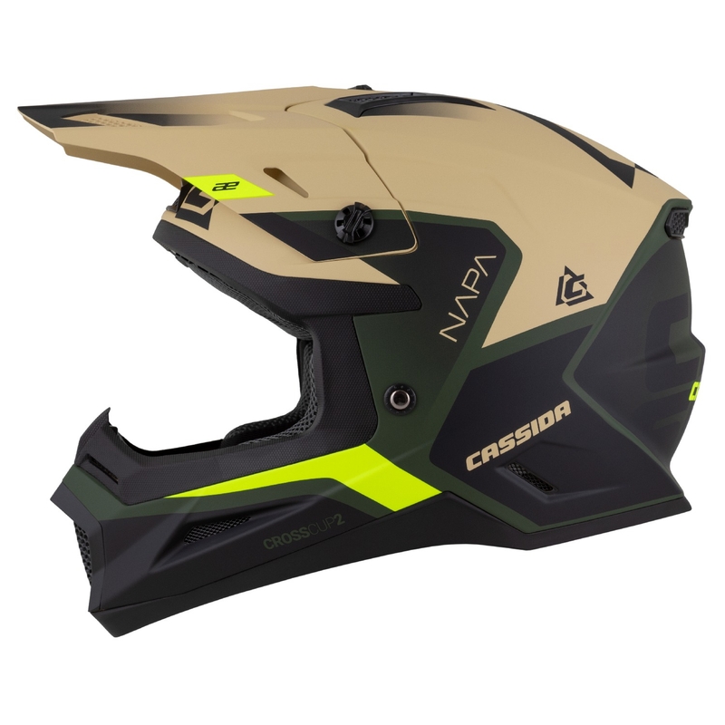 Kask motocyklowy motocross Cassida Cross Cup 2 Napa matowy piaskowo-zielony-fluo żółto-czarny