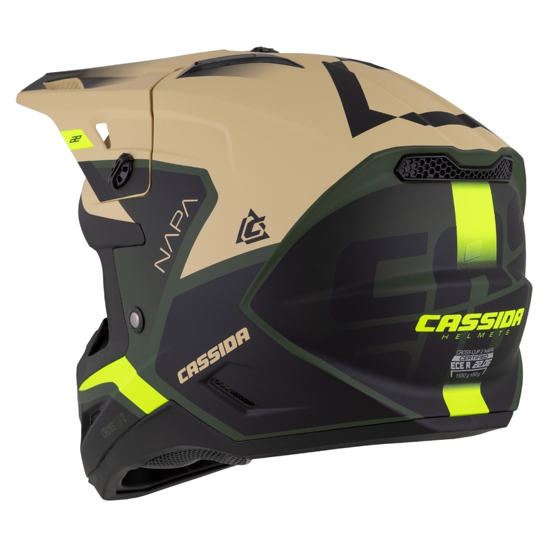 Kask motocyklowy motocross Cassida Cross Cup 2 Napa matowy piaskowo-zielony-fluo żółto-czarny