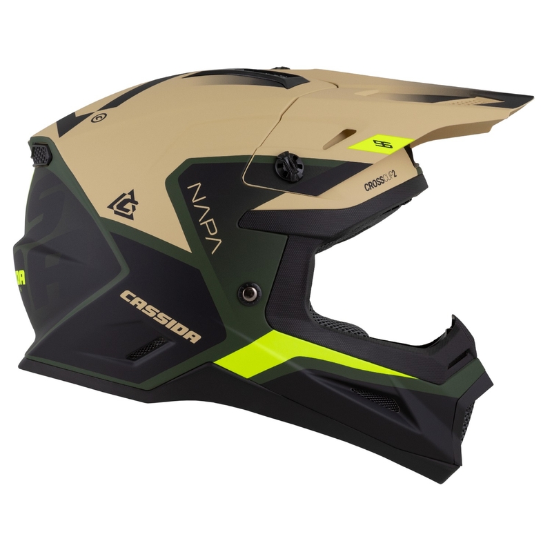 Kask motocyklowy motocross Cassida Cross Cup 2 Napa matowy piaskowo-zielony-fluo żółto-czarny