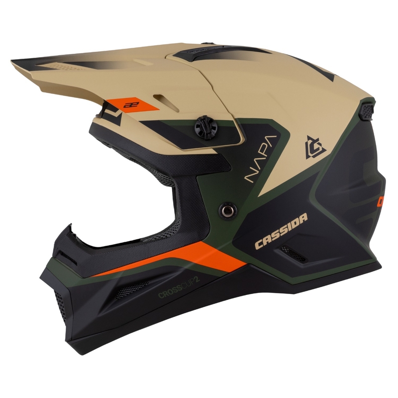 Kask motocyklowy Cassida Cross Cup 2 Napa Matowy piaskowo-zielono-pomarańczowo-czarny dla dzieci