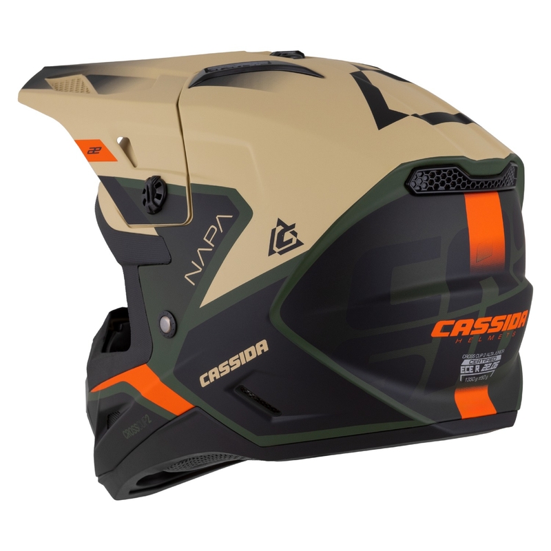 Kask motocyklowy Cassida Cross Cup 2 Napa Matowy piaskowo-zielono-pomarańczowo-czarny dla dzieci