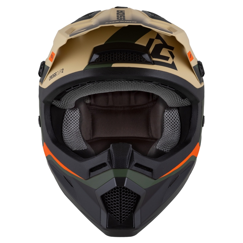Kask motocyklowy Cassida Cross Cup 2 Napa Matowy piaskowo-zielono-pomarańczowo-czarny dla dzieci