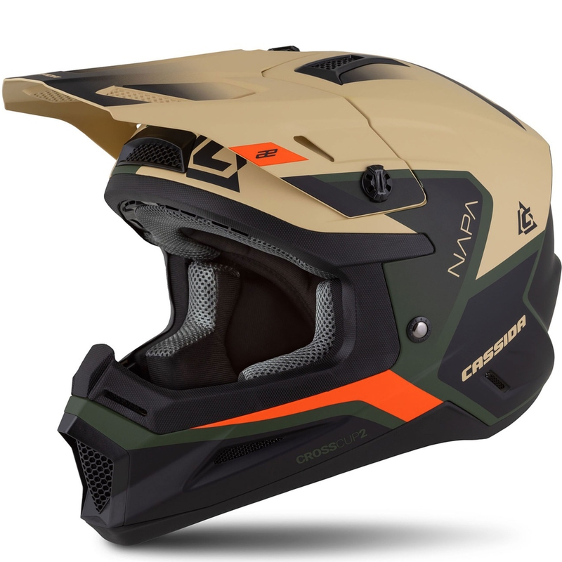 Kask motocyklowy Cassida Cross Cup 2 Napa Matowy piaskowo-zielono-pomarańczowo-czarny dla dzieci