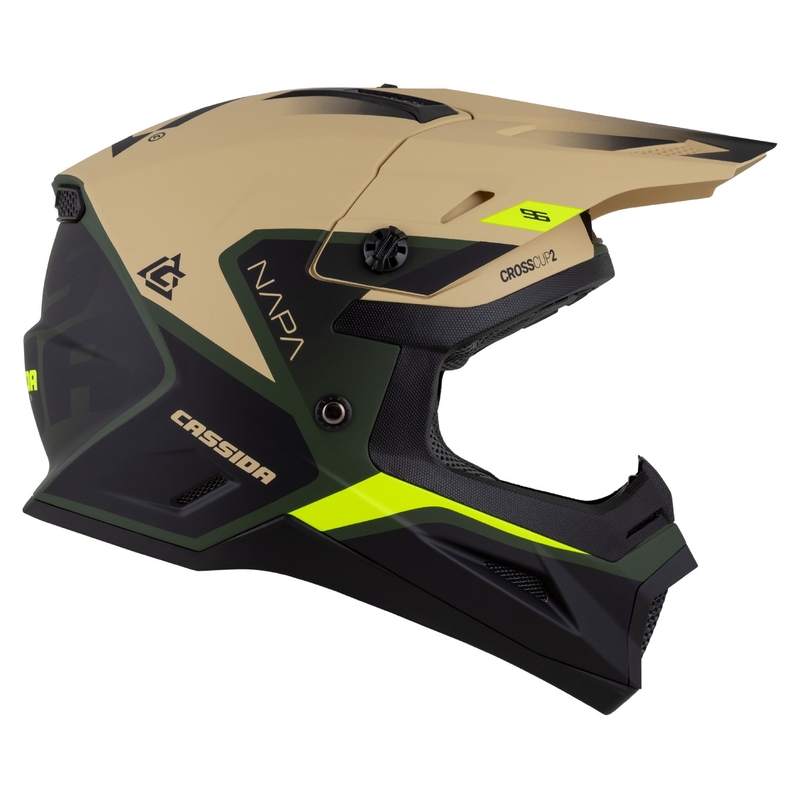 Kask motocyklowy Cassida Cross Cup 2 Napa matowy piaskowo-zielony-fluo żółto-czarny dla dzieci