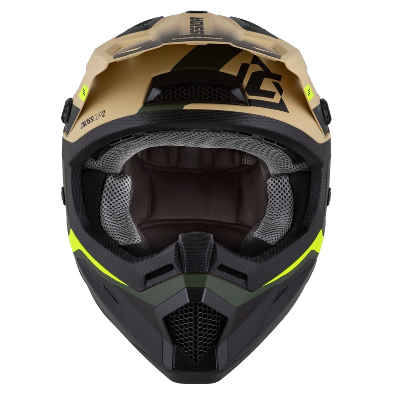 Kask motocyklowy Cassida Cross Cup 2 Napa matowy piaskowo-zielony-fluo żółto-czarny dla dzieci