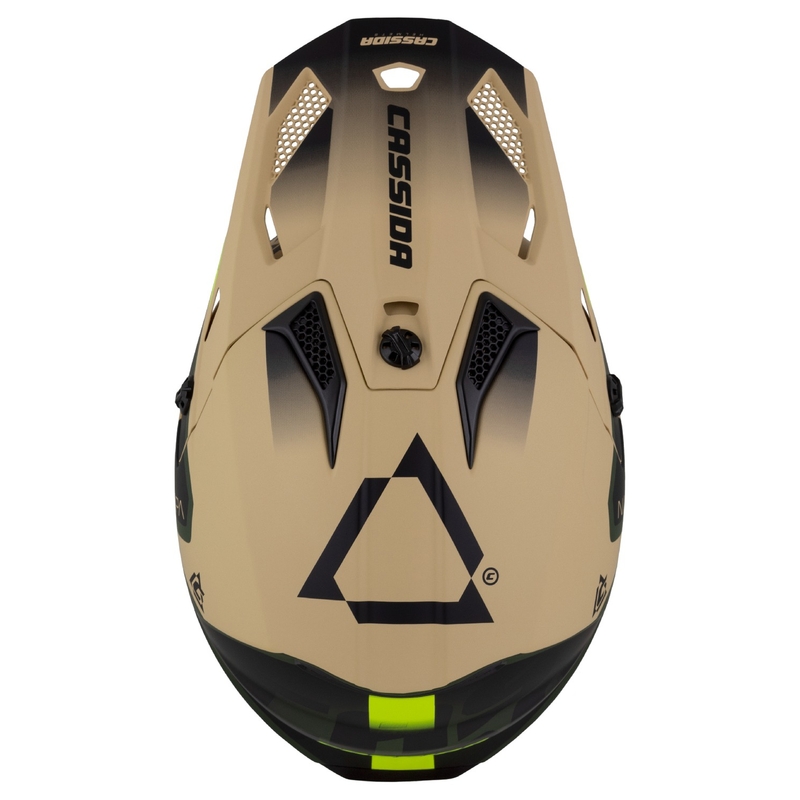 Kask motocyklowy Cassida Cross Cup 2 Napa matowy piaskowo-zielony-fluo żółto-czarny dla dzieci