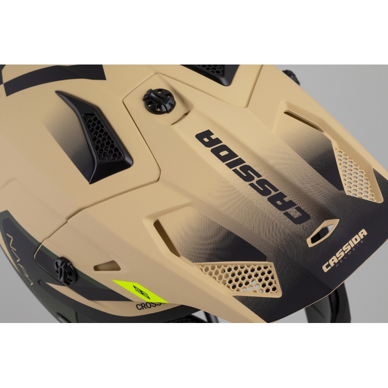 Kask motocyklowy Cassida Cross Cup 2 Napa matowy piaskowo-zielony-fluo żółto-czarny dla dzieci