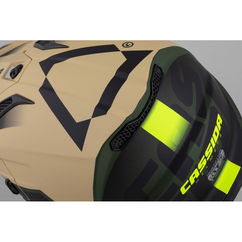 Kask motocyklowy Cassida Cross Cup 2 Napa matowy piaskowo-zielony-fluo żółto-czarny dla dzieci