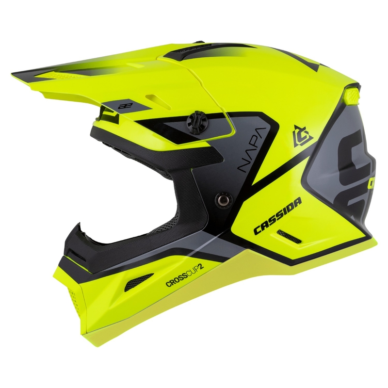 Dziecięcy kask motocrossowy Cassida Cross Cup 2 Napa Fluo żółto-czarno-szary perłowy