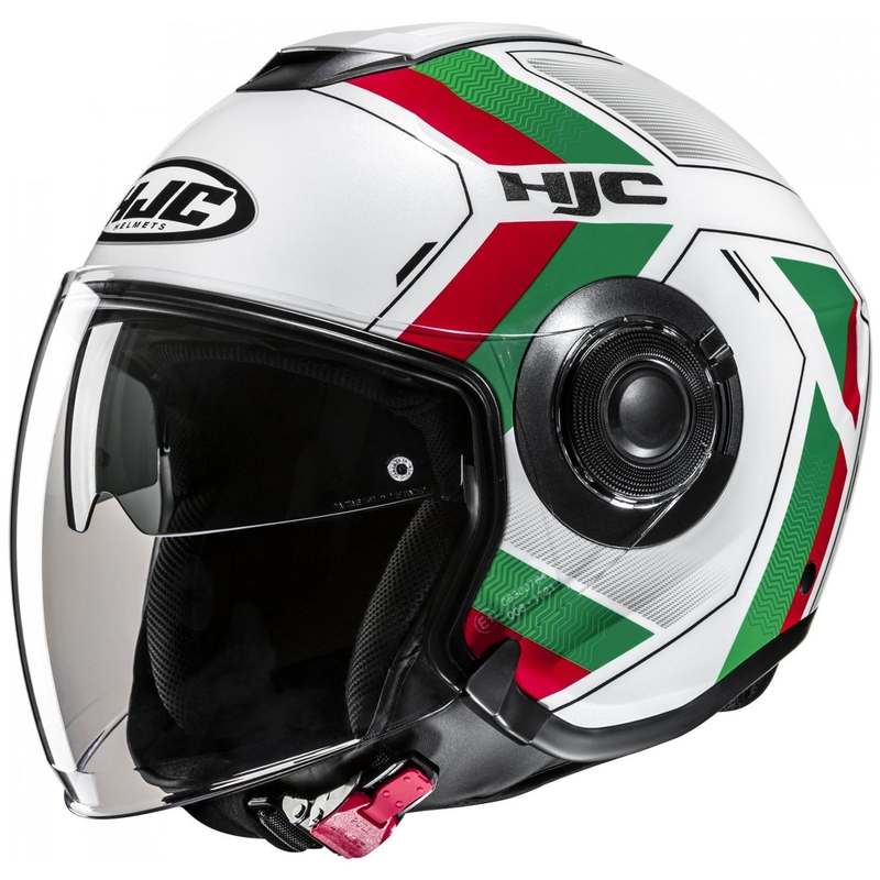 Kask motocyklowy otwarty HJC i40N Velu MC41 biało-zielono-czerwony