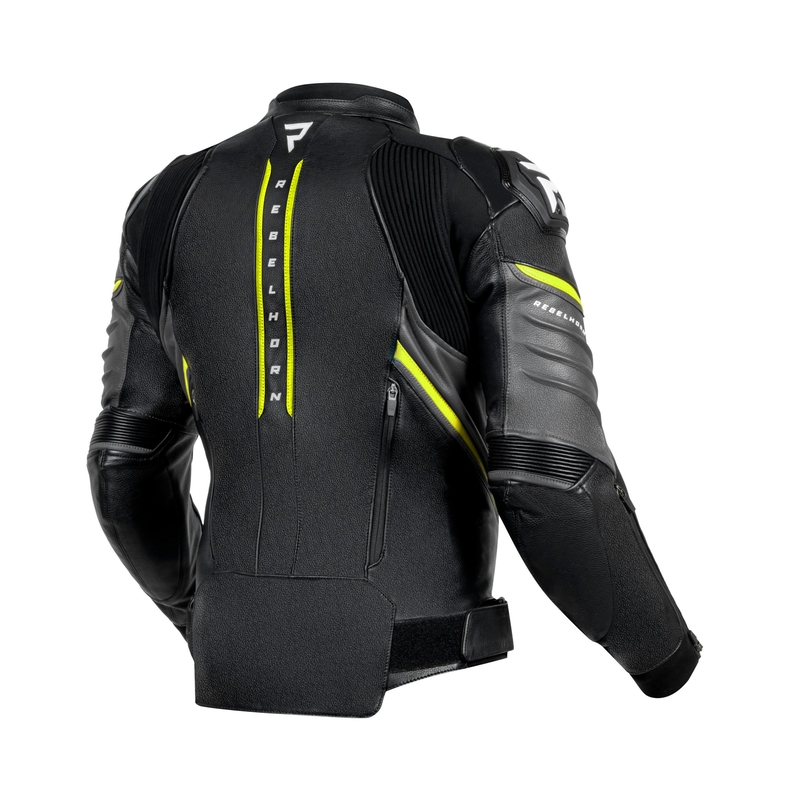 Kurtka motocyklowa skórzana Rebelhorn Veloce w kolorze czarno-szaro-fluo żółtym