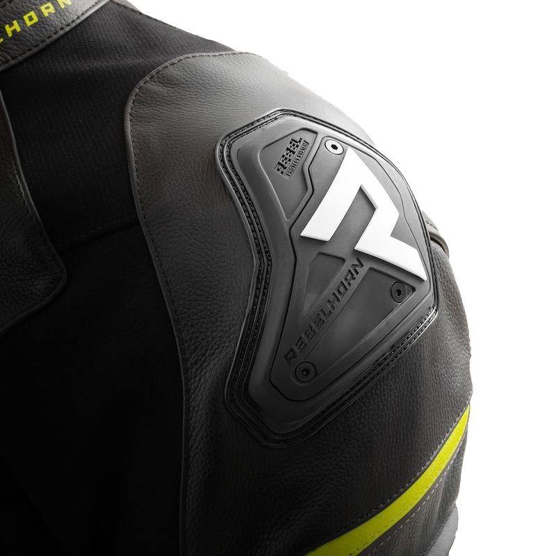 Kurtka motocyklowa skórzana Rebelhorn Veloce w kolorze czarno-szaro-fluo żółtym