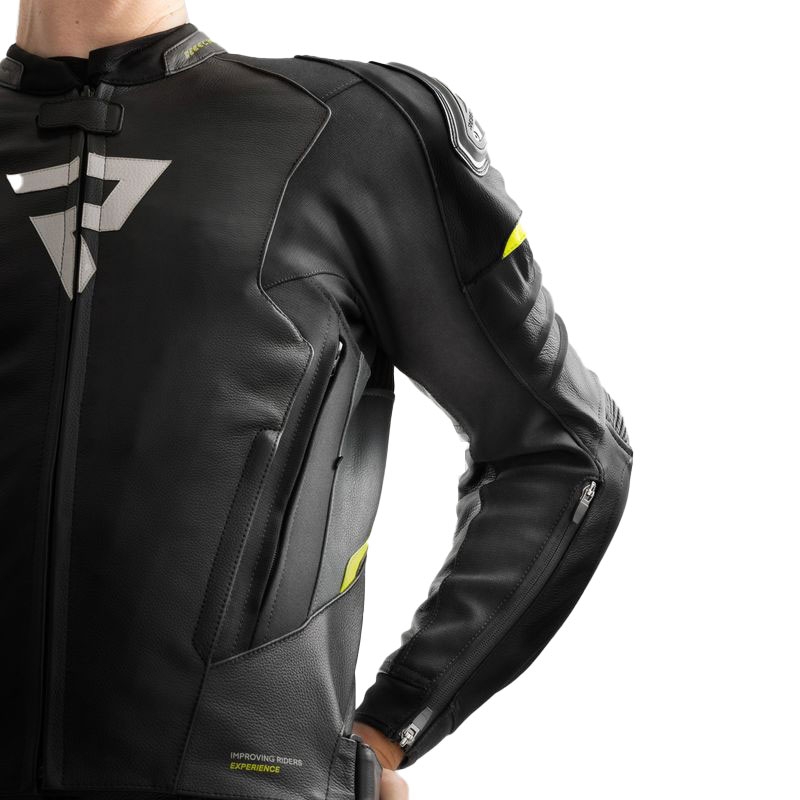 Kurtka motocyklowa skórzana Rebelhorn Veloce w kolorze czarno-szaro-fluo żółtym