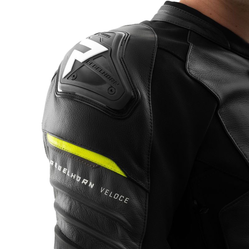 Kurtka motocyklowa skórzana Rebelhorn Veloce w kolorze czarno-szaro-fluo żółtym