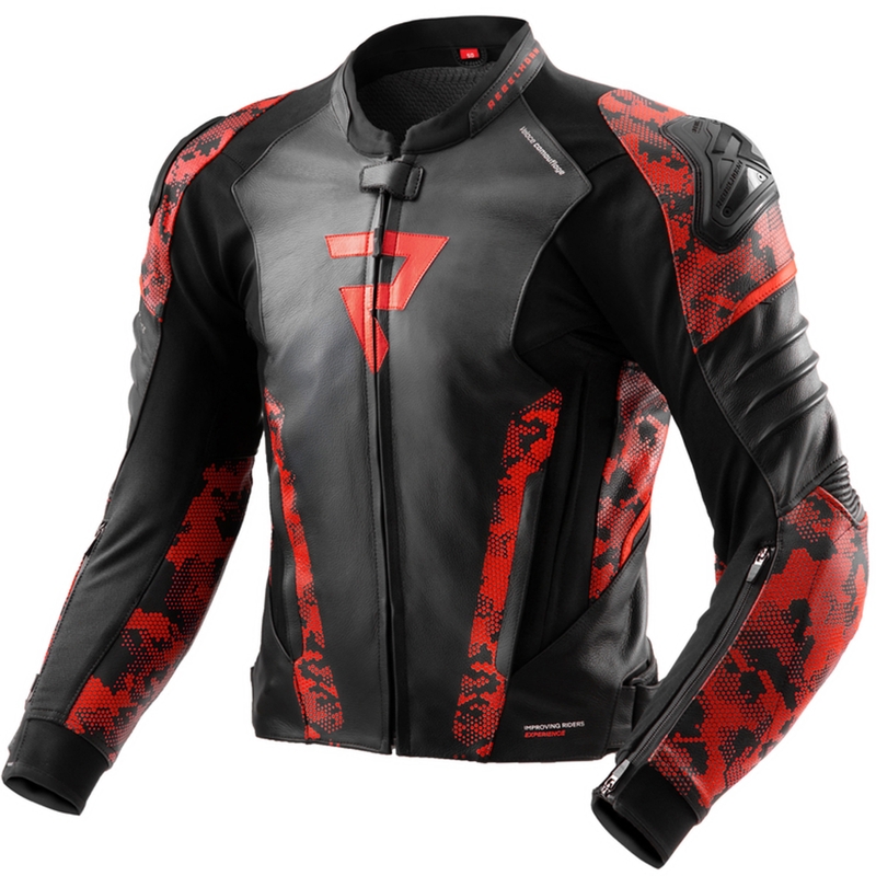 Kurtka motocyklowa skórzana Rebelhorn Veloce czarno-czerwona camo