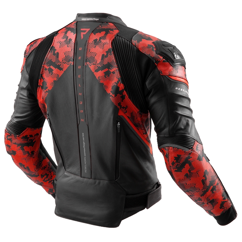 Kurtka motocyklowa skórzana Rebelhorn Veloce czarno-czerwona camo